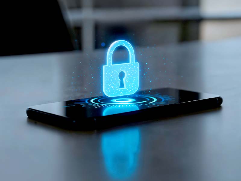 Ilustração de smartphone com ícone de bloqueio digital