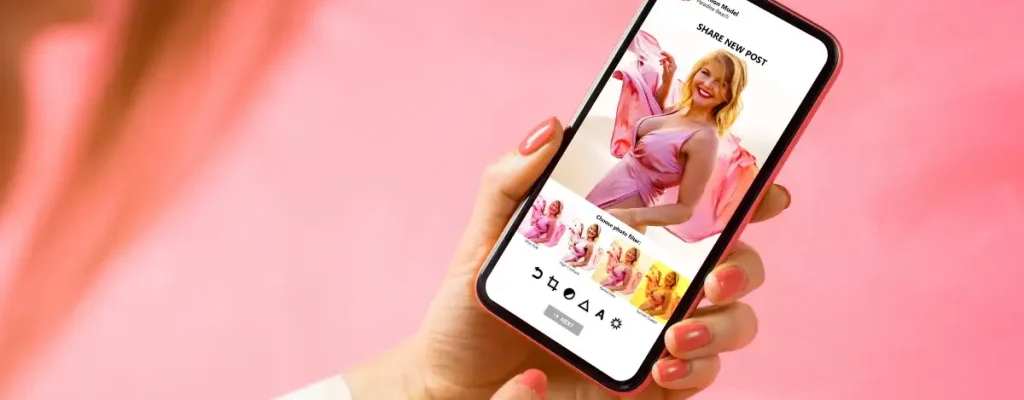 mulher editando uma foto em um aplicativo de edição de fotos